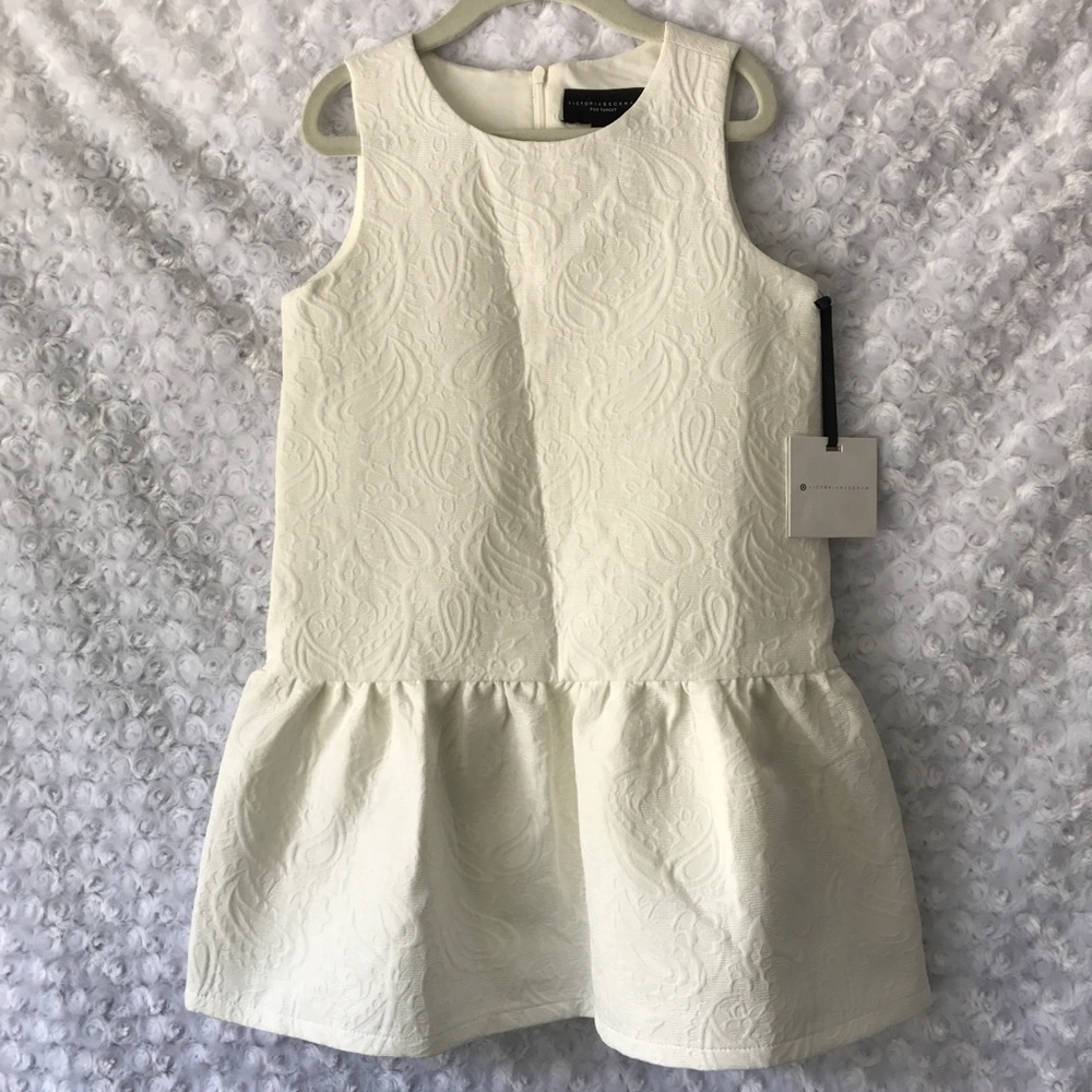 FLASH SALE! White Floral Jacquard Drop Waist Dress